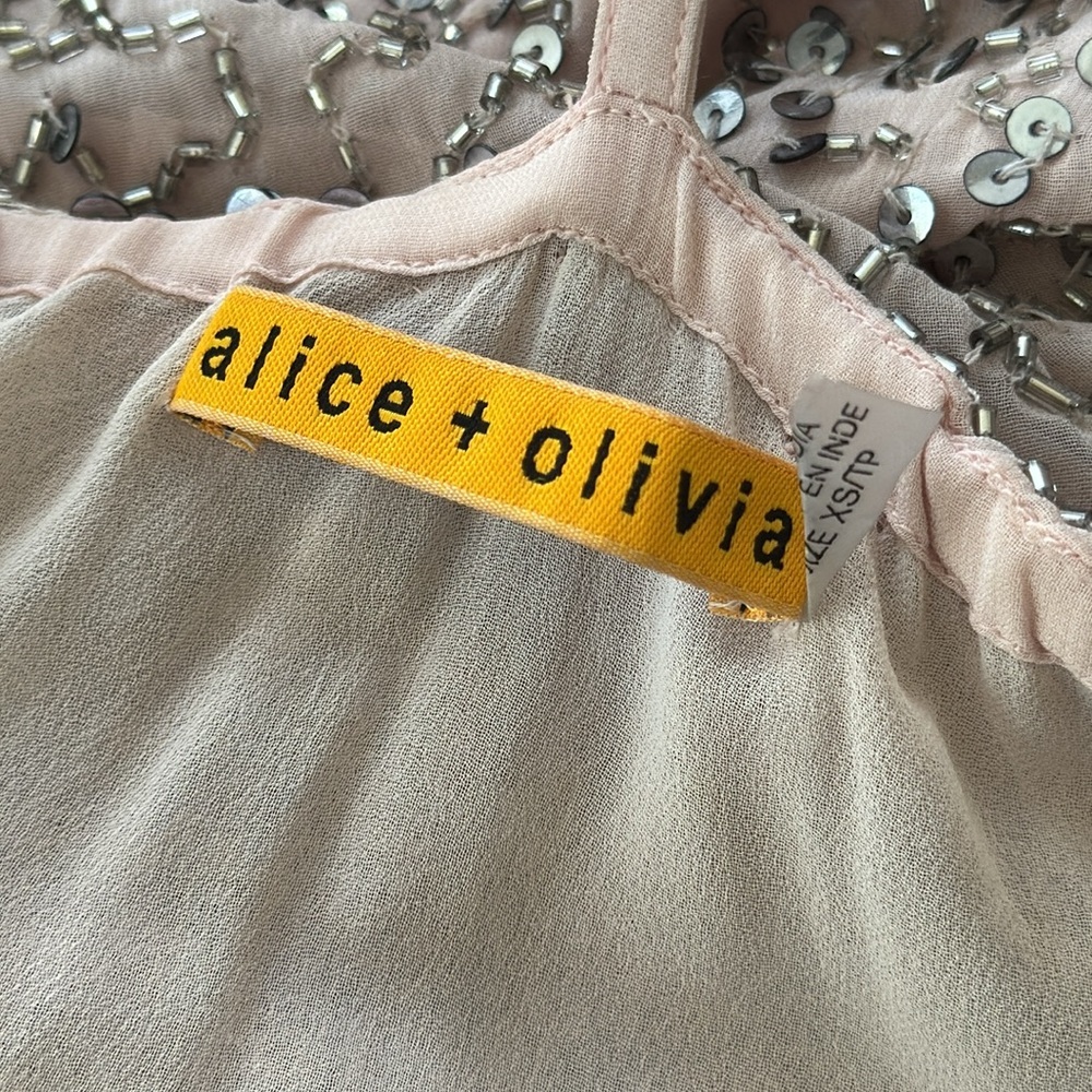 Alice + Olivia Bridget Sequined 100% Silk Blouson Pale Pink Blush Dress‎ Size XS - Picture 12 of 13